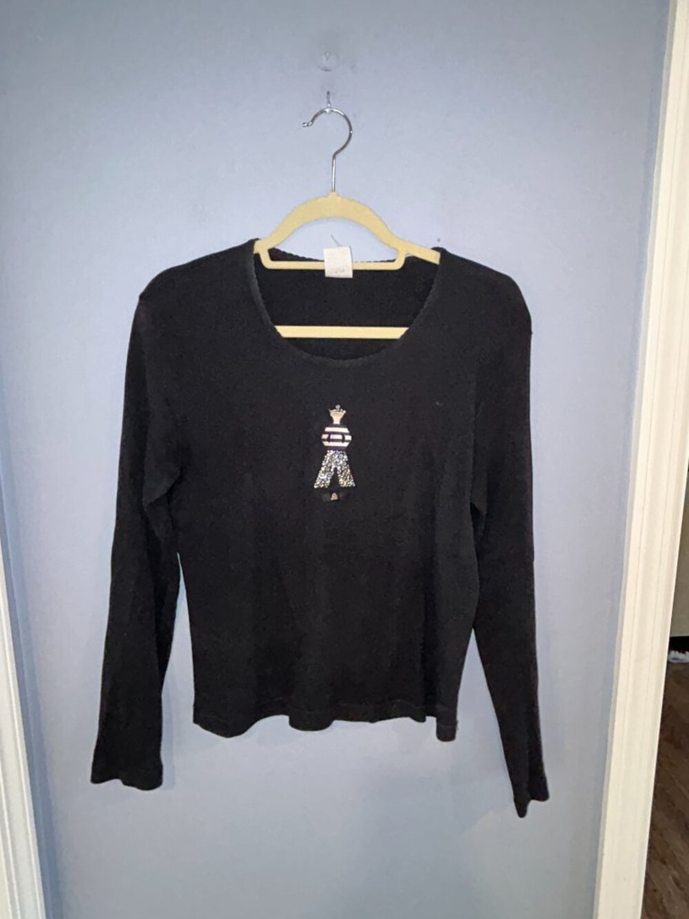Sonia Rykiel Embellished Knit Top,  Long sleeve, Black Size Large Cotton